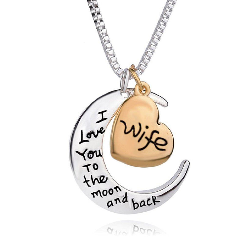 [Australia] - POWER WING I Love You to The Moon and Back Pendant Neckalce,Mom Wife Nana Moon Star Shaped Necklaces 18" 