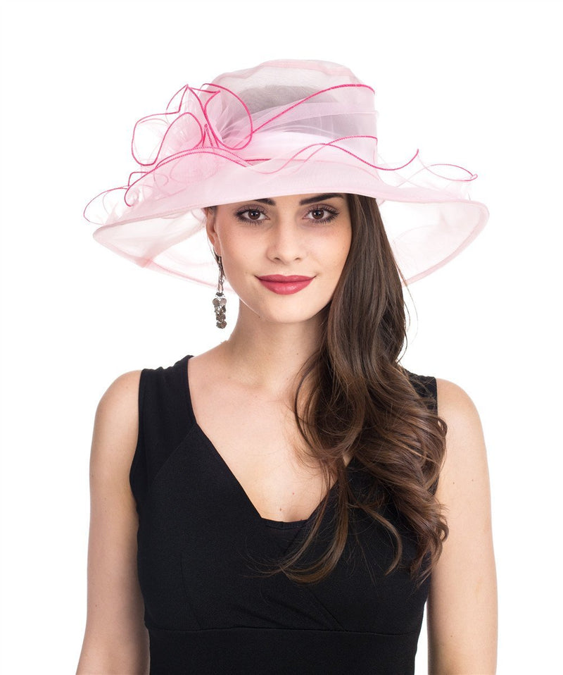 [Australia] - SAFERIN Women's Organza Church Kentucky Derby Fascinator Bridal Tea Party Wedding Hat 1-pink Rose Line 