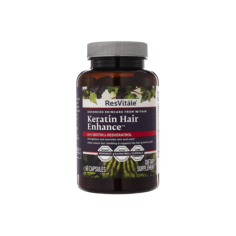 [Australia] - ResVitale Keratin Hair Enhance - Keratin Complex for Hair, Skin and Nails - Keratin Hair Booster with Resveratrol, Biotin, Vitamin B6, & Pantothenic Acid - 60 Veggie Caps 