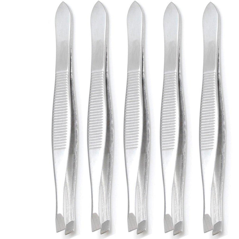 [Australia] - Luxxi (5 Pack) Slant Tweezers - Precision Sturdy Stainless Steel Slant Tip Tweezers Hair Plucker for Hair and Eyebrows Personal Care (Silver Tone) 