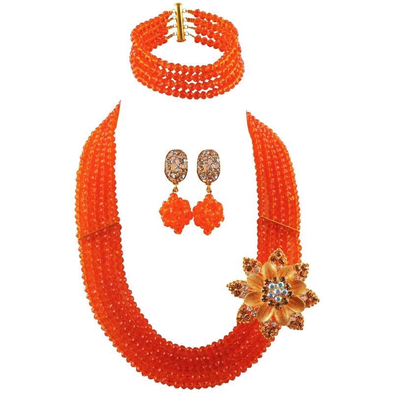 [Australia] - aczuv Classic African Beads Jewelry Set Nigerian Wedding Bridal Bridesmaids Jewelry Sets Orange 