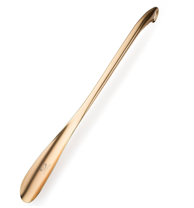 [Australia] - OrthoStep Shoe Horn Long Handle Metal 24 inch - Durable and Sturdy for Shoes and Boots Antique Brushed Brass 