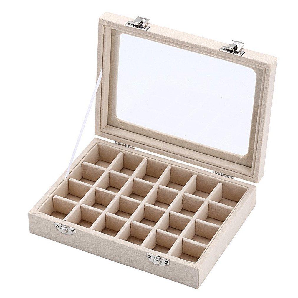 [Australia] - LANTWOO 24 Grids Velvet Glass Ring Earrings Jewelry Box Earrings Organiser Storage Holder Display Case 