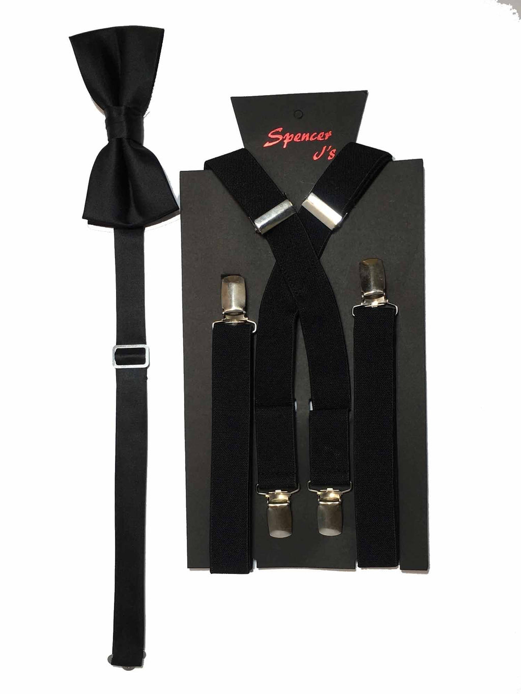 [Australia] - Spencer J's Men's X Back Suspenders & Bowtie Set Variety of Colors Black 