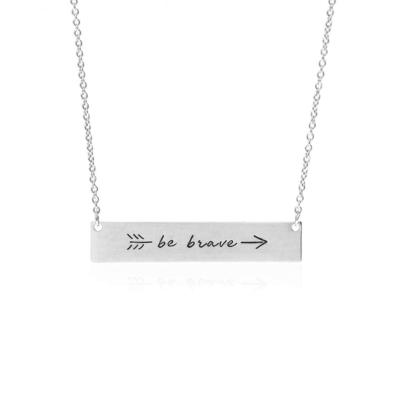 [Australia] - Inspirational Positive Message Pendant Simple Bar Necklace - Engraved Lettering Plate Delicate Chain Be Brave, Follow Your Heart, Love, Dream Valentine's Be Brave - Silver 