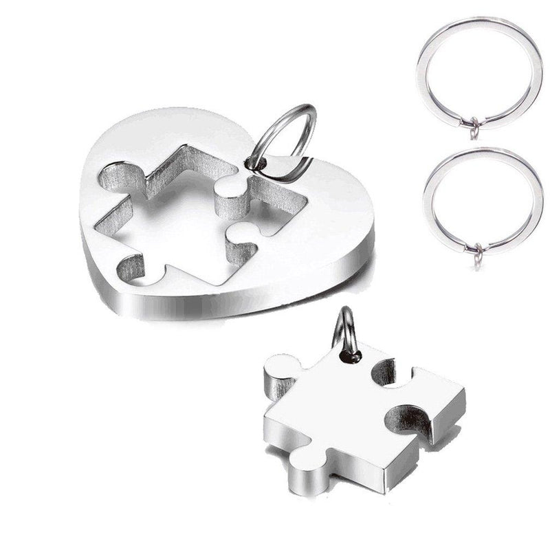 [Australia] - NextStone Couple Gift Stainless Steel Love Heart Pendant Necklace Keychain Matching Set silvery keychain 
