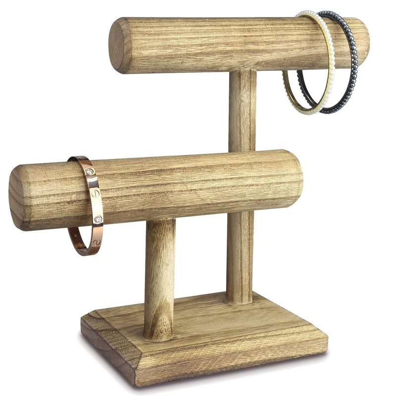 [Australia] - Ikee Design 2 Tier Wooden Jewelry Bracelet Watch Display Tower, Bangle Scrunchie Necklace Holder Storage Stand, 7 3/4"W x 4 1/4"D x 9 1/2"H, Oak Color 