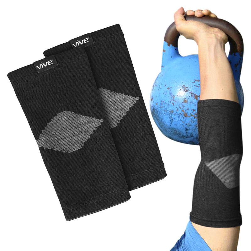 [Australia] - Vive Elbow Sleeve (Pair) - Bamboo Charcoal Compression Support Brace for Tendonitis Prevention, Recovery, Joint Pain Relief, Golfers, Tennis, Weightlifting, Basketball, Sports Stabilizer - Men, Women Black Large / X-Large 