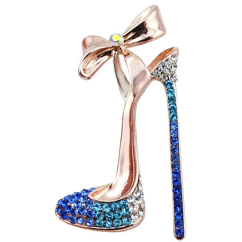 [Australia] - Reizteko Crystal High Heels Shoes Brooch Pins Jewelry Gift for Women Men (Gold-Toned Blue) Gold-toned Blue 
