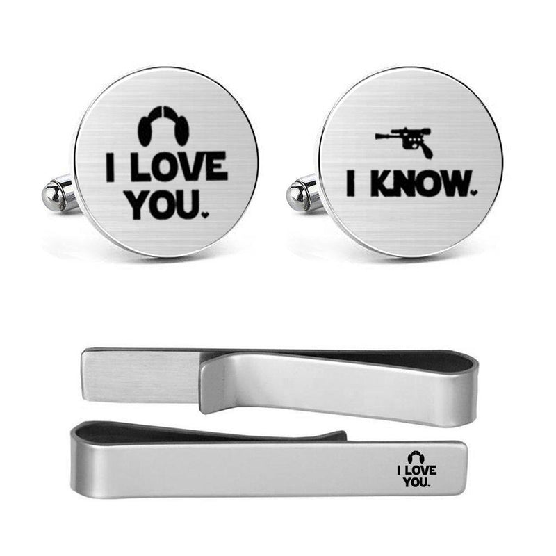 [Australia] - MUEEU Mens Cufflinks Engraved I Love You I Know Valentine's Day Wedding Love round cufflinks and tie clip 