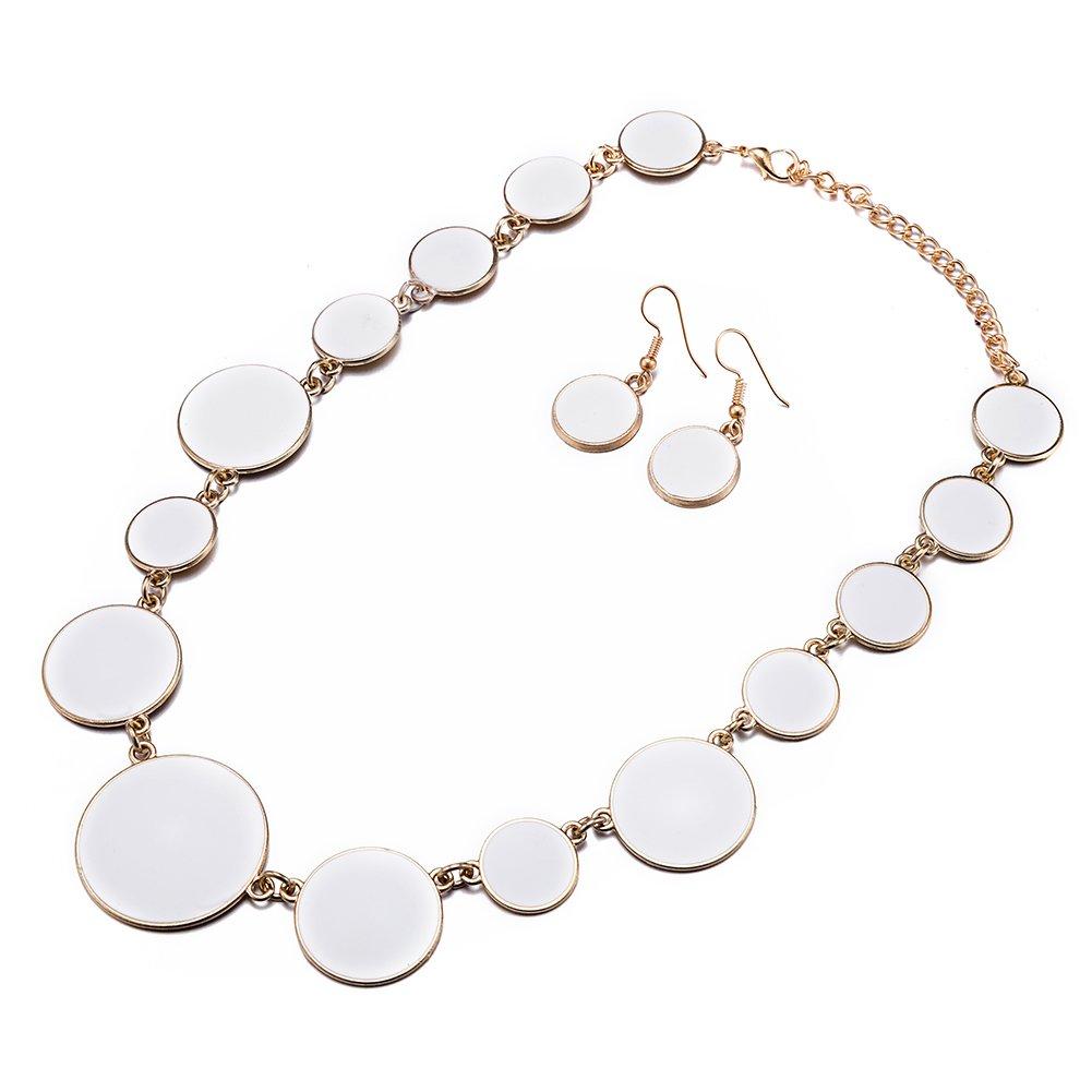 [Australia] - DiLiCa Women Statement Bib Necklace and Earring Set Girl Charm Costume Choker Novelty Enamel Jewelry Set White 