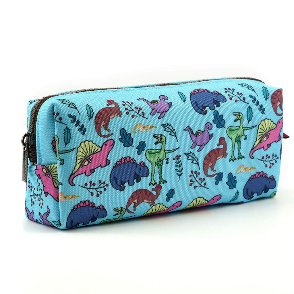 [Australia] - LParkin Dinosaur Canvas Pencil Case Pen Bag Pouch Stationary Case Makeup Cosmetic Bag Gadget Box Blue 