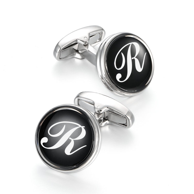 [Australia] - MERIT OCEAN Mens Letter Initial Cufflinks Alphabet Rhodium Plated Cuff Links Wedding Business A-Z R 