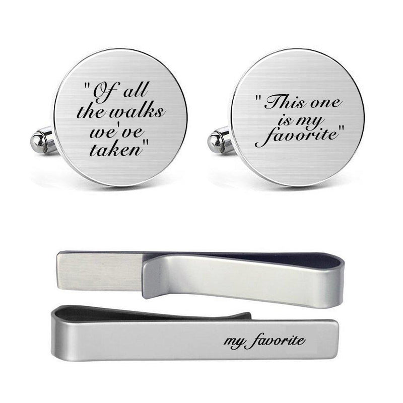 [Australia] - MUEEU Groom Wedding Cufflinks Engraved of All The Walks We Have Take Square Round Cuff Link Tie Clip Round Cufflink and 1 Tie Clip 