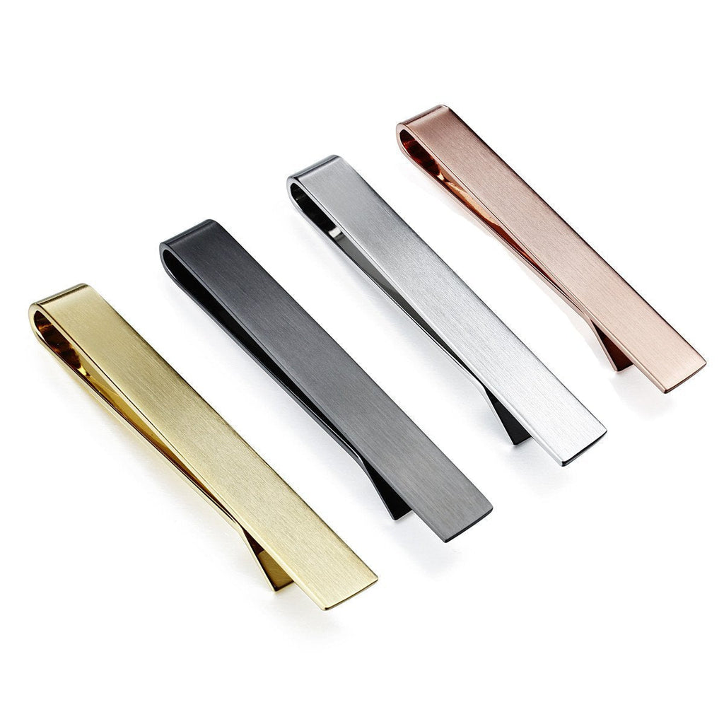 [Australia] - HAWSON Tie Clip-Skinny Tie Bar for Mens 4Pcs Initial Tie Clips Suitable for Wedding Anniversary Business and Daily Life Come with a Black Gift Box Matte-without Letter 