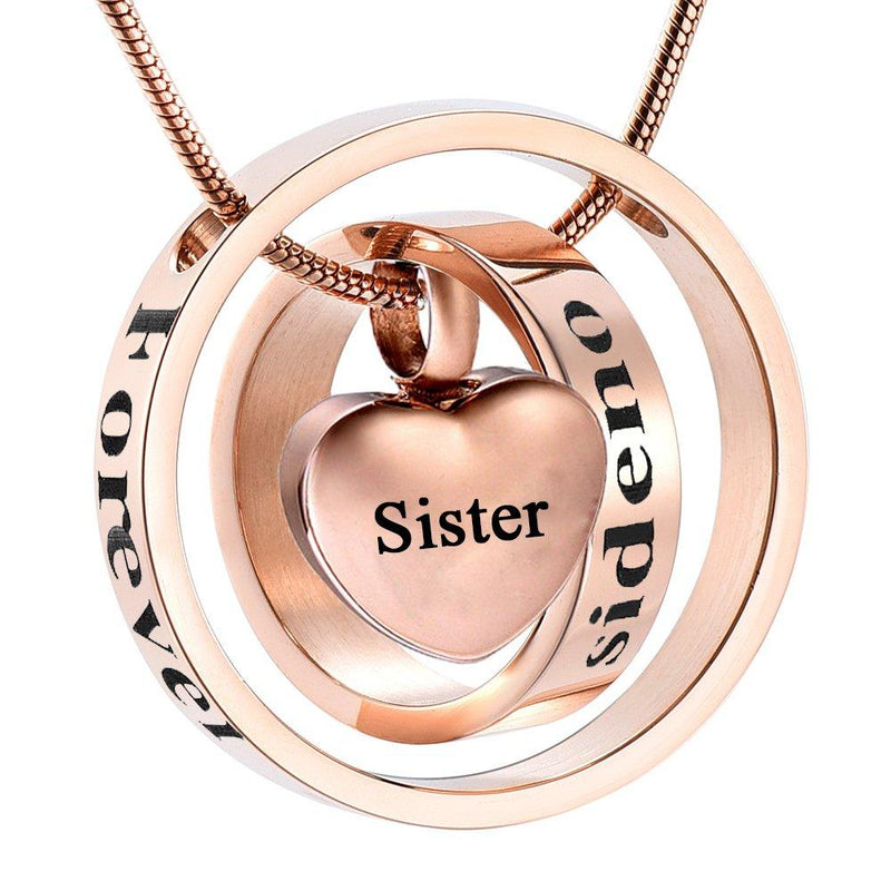 [Australia] - memorial jewelry Forever in My Heart,No Longer by My Side Cremation Pet Urn Necklace Screw Opens and Lock Ashes Pendant Jewelry for Dog Cat RoseGold-Sister 