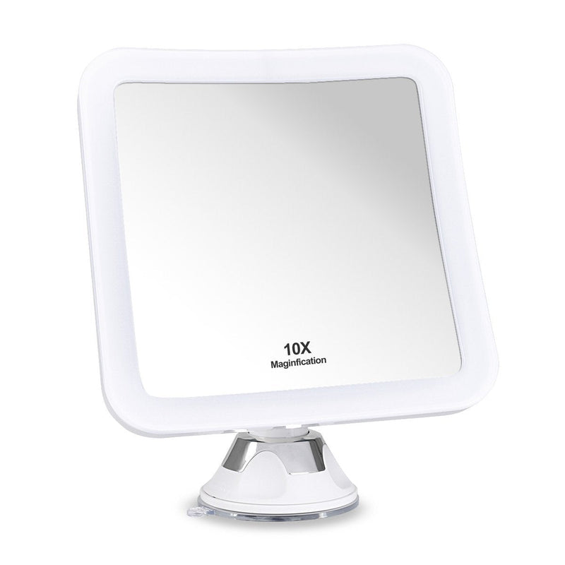 [Australia] - Glam Hobby 10X Magnifying Lighted Makeup Mirror, Daylight LED Travel Vanity Mirror - Compact, Cordless, Locking Suction, 6.5" Wide, 360 Rotation, Portable Illuminated Bathroom Mirror (Square) 