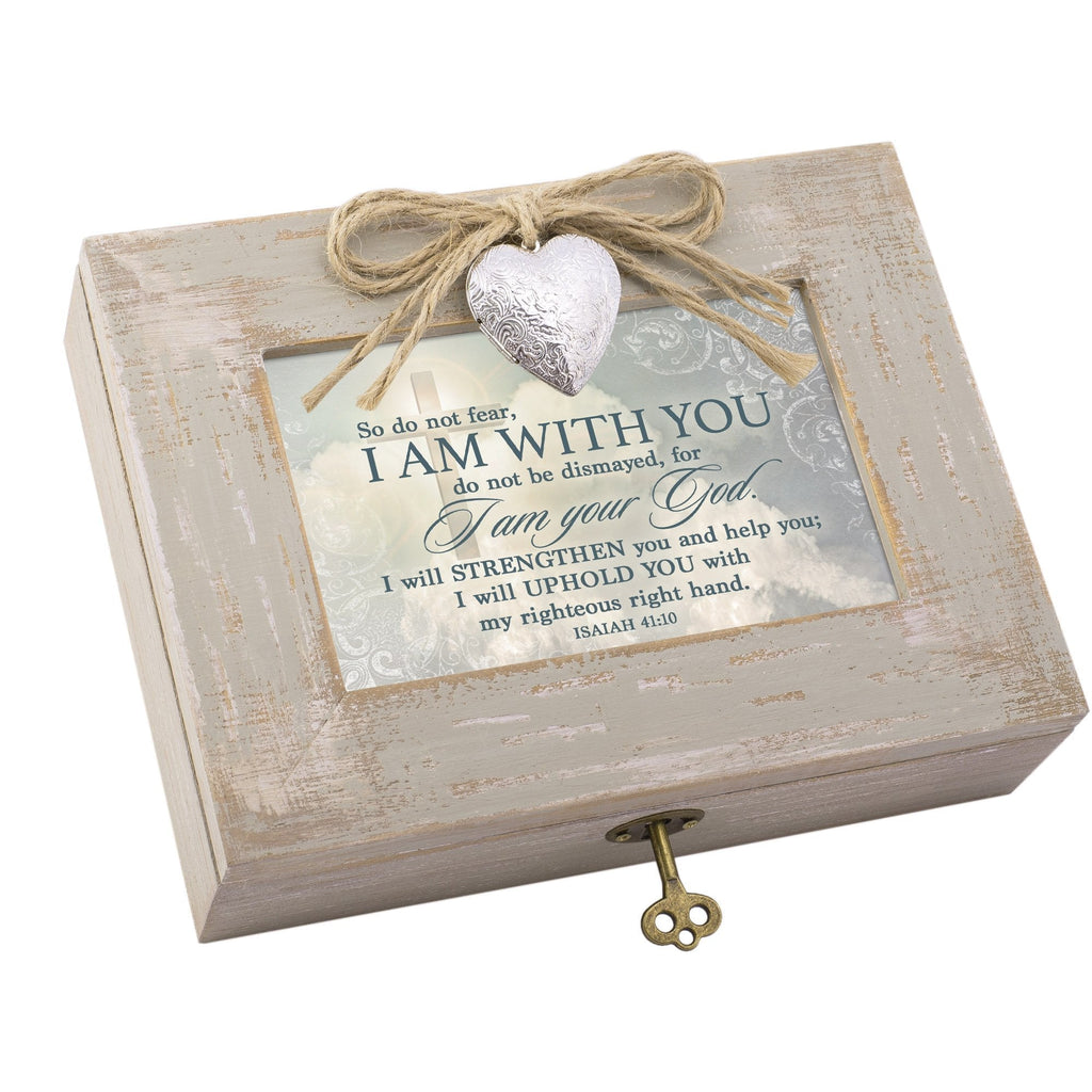 [Australia] - Cottage Garden Do Not Fear I Am with You Natural Taupe Wood Locket Music Box Plays How Great Thou Art 