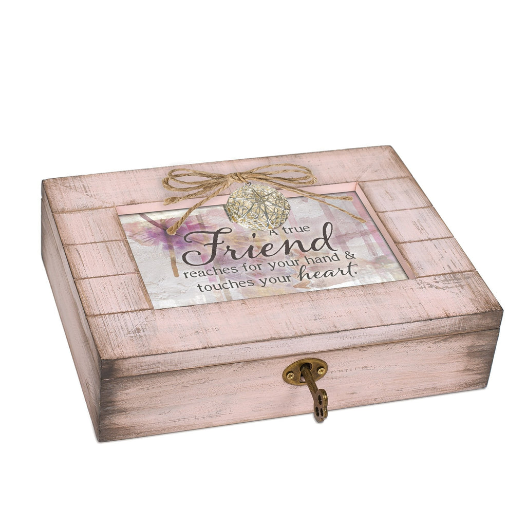 [Australia] - Cottage Garden Friend Heart Blush Pink Distressed Locket Music Box Plays That's What Friends are for 