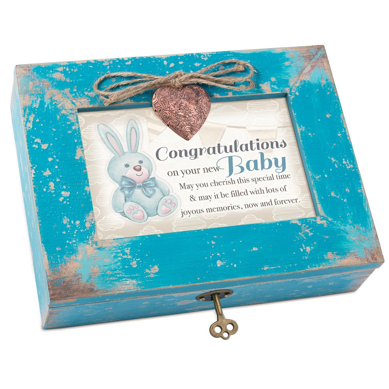 [Australia] - Cottage Garden Congratulations On Your Baby Teal Distressed Locket Music Box Plays You are My Sunshine 