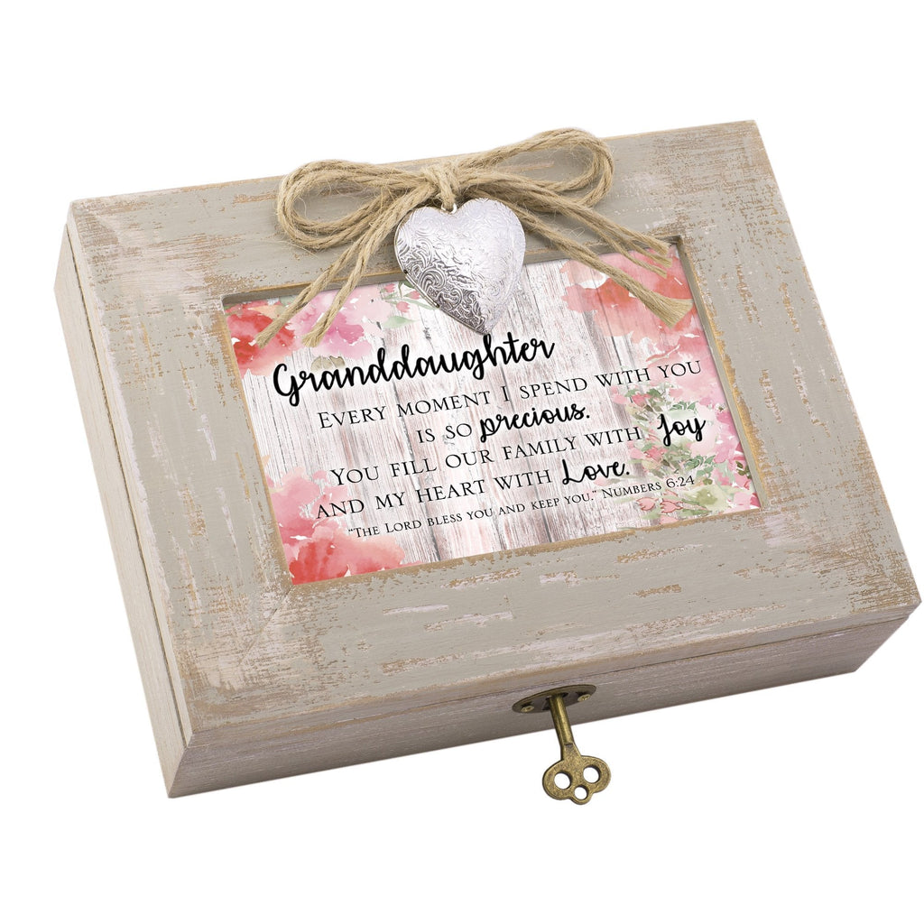 [Australia] - Cottage Garden Granddaughter Heart Love Natural Taupe Wood Locket Music Box Plays How Great Thou Art 