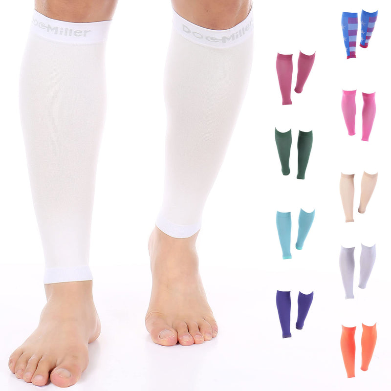 [Australia] - Doc Miller Calf Compression Sleeve Men and Women - 20-30mmHg Shin Splint Compression Sleeve Recover Varicose Veins, Torn Calf and Pain Relief - 1 Pair Calf Sleeves White Color - Large Size 