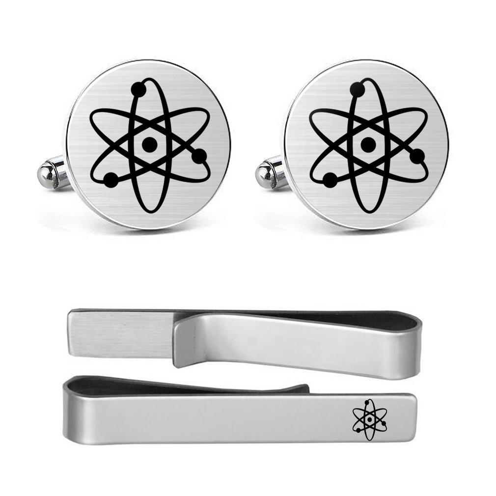 [Australia] - MUEEU Atom Cufflinks Engraved Atom Atomic Symbol Hand Made Scientist Chemistry Student Tie Clip Bar Atom Round Cufflinks and 1 Tie Clip 