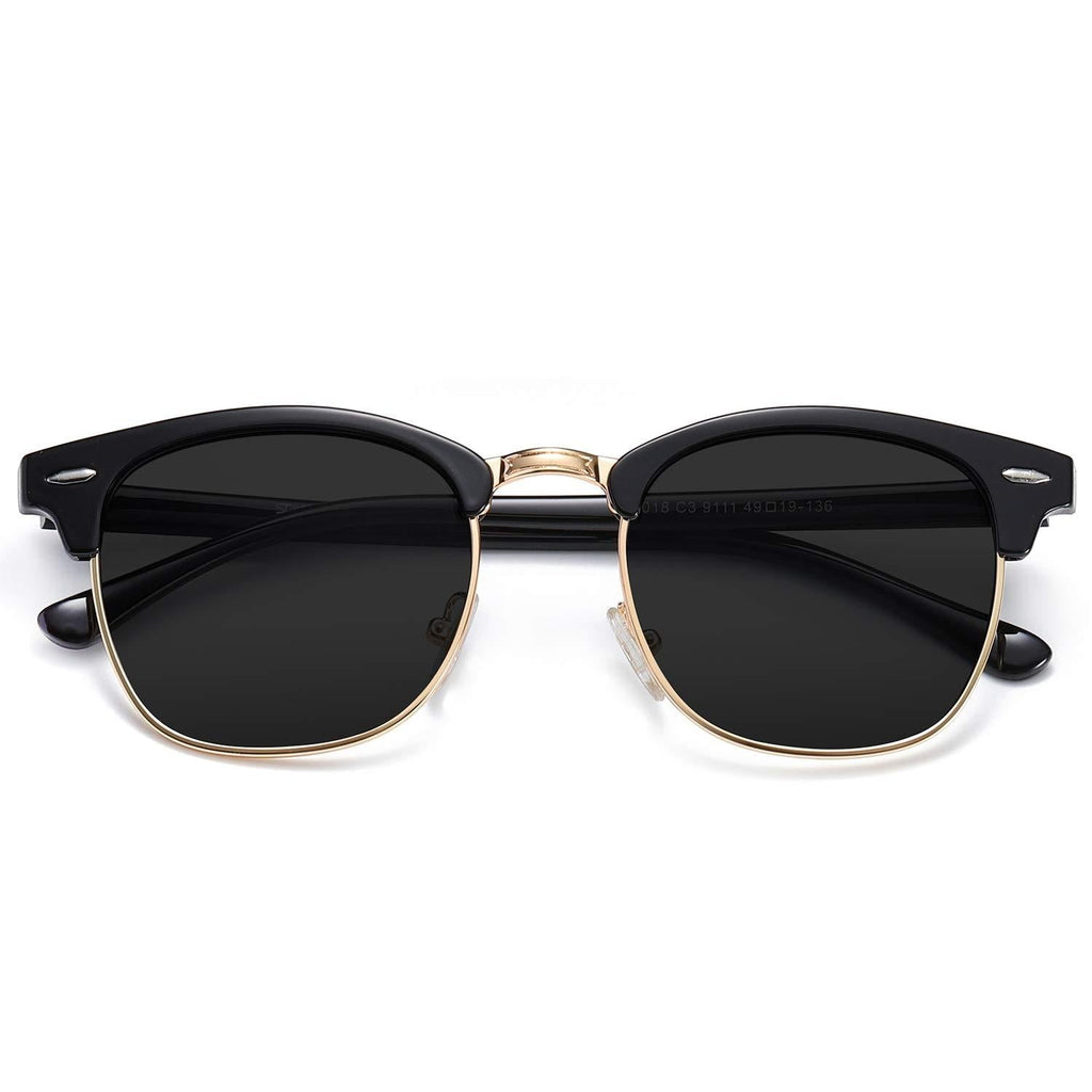 [Australia] - SOJOS Retro Semi Rimless Polarized Sunglasses Horn Rimmed UV400 Glasses SJ5018 C01 Black Frame/Grey Lens 50 Millimeters 