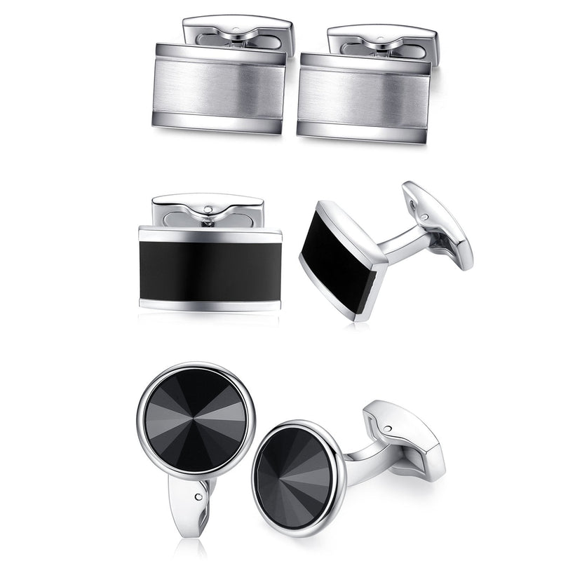 [Australia] - HONEY BEAR 3pairs Cufflinks Set Mens Steel for Business Wedding Gift without box 