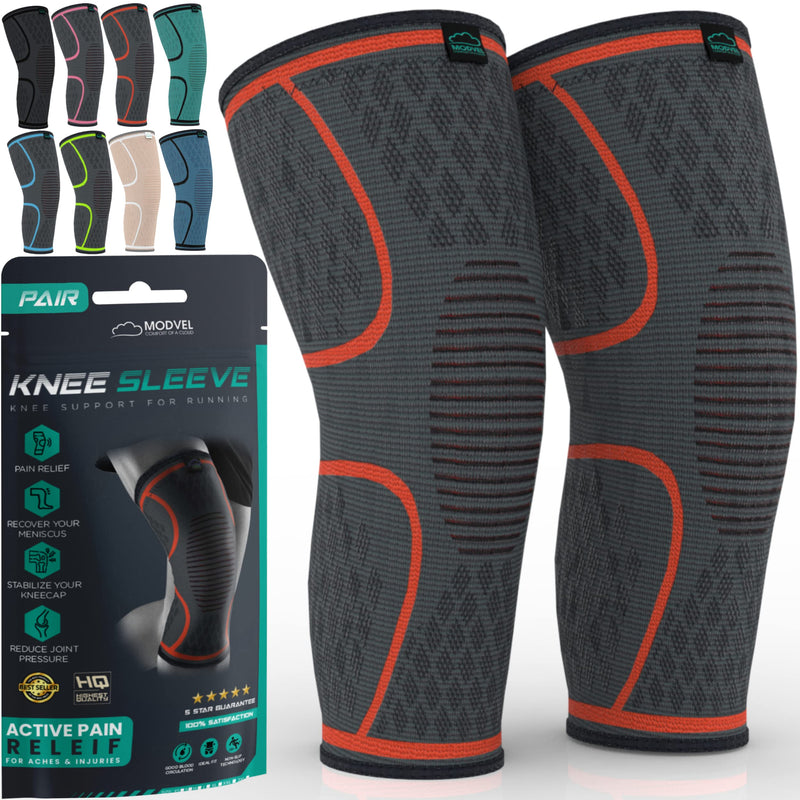 [Australia] - MODVEL 2 Pack Knee Brace | Knee Compression Sleeve for Men & Women | Knee Support for Running | Medical Grade Knee Pads for Meniscus Tear, ACL, Arthritis, Joint Pain Relief. Small A Orange 