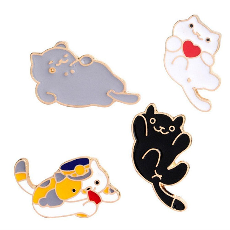 [Australia] - WINZIK Novelty Brooch Pin Set 4pcs Cute Cartoon Cat Kitten Pattern Enamel-liked Lapel Pins Set Badges Ornaments for Women Girls Clothes Bags Backpacks Decor 