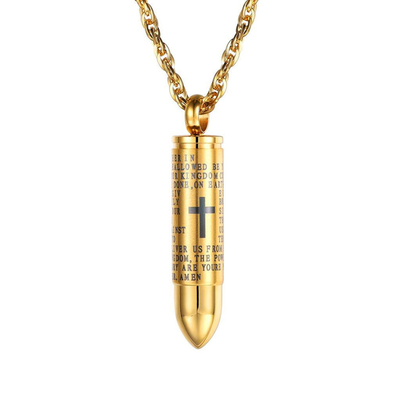 [Australia] - PROSTEEL Stainless Steel Bible Bullet Charm Necklace, Cross Bottle Locket Necklace, Perfume Bottle, Hair Locket, Ashes Urn Necklace, Men Women Memorial Keepsake Jewelry Bullet-Gold-Big Size 