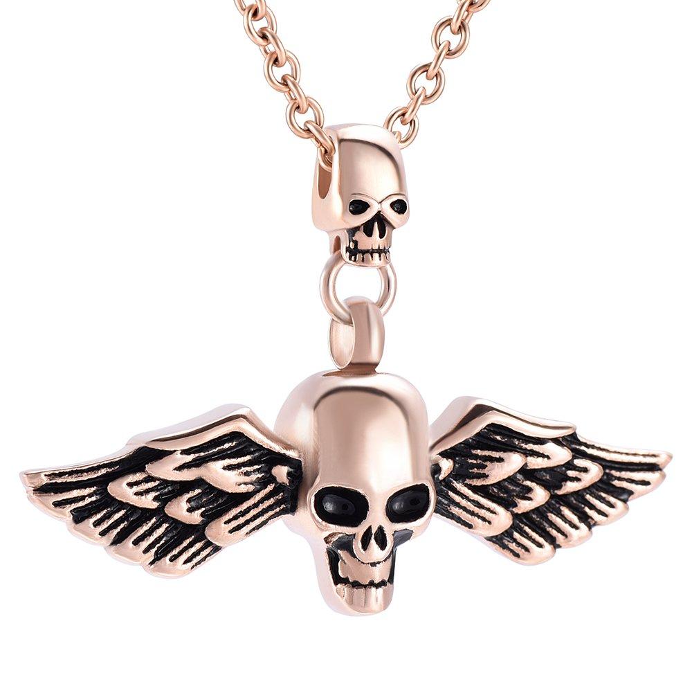 [Australia] - Cremation Jewelry - Skull Ashes Keepsake Stainless Steel Unisx Design Cremation Urn Necklace Memorial Jewelry for Love Ashes Locket & Free 20 Inches Chain Rose gold 