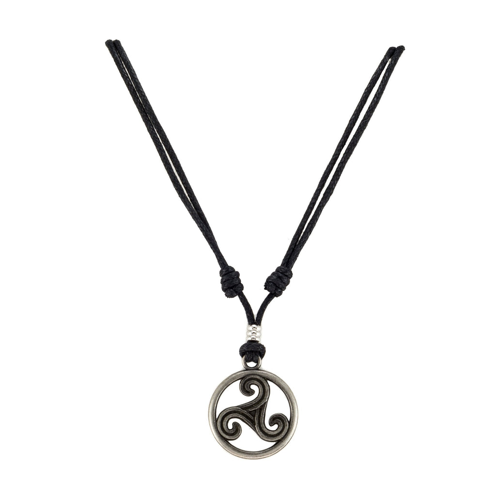 [Australia] - BlueRica Triskelion Celtic Symbol (Trinity, Eternity) Pendant on Adjustable Black Rope Cord Necklace (Old Silver) 