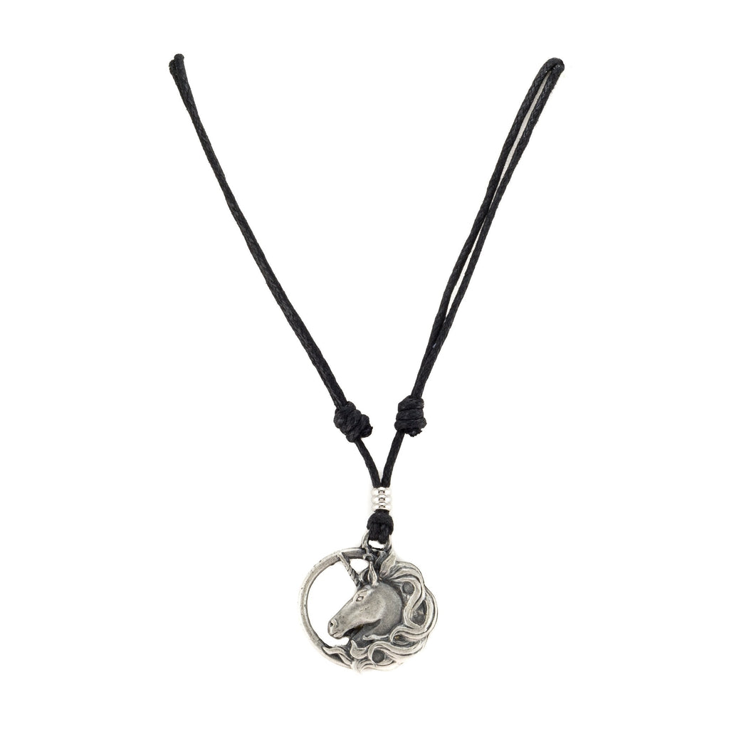 [Australia] - Unicorn Pendant on Adjustable Black Rope Cord Necklace (Old Silver) 