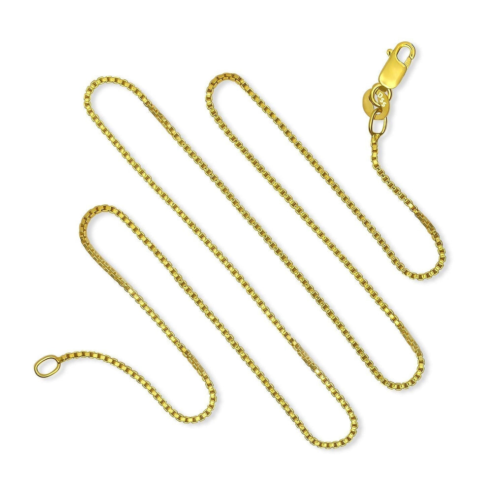 [Australia] - 925 Sterling Silver 1MM Gold Plated Italian Box Chain Lobster Claw Clasp 16-30" 20.0 Inches 