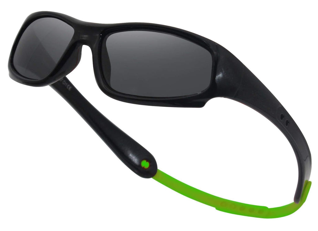 [Australia] - Kids Flexible Polarized UV Protection Sunglasses for Boys Girls Age 2-7 with Strap Black Green 