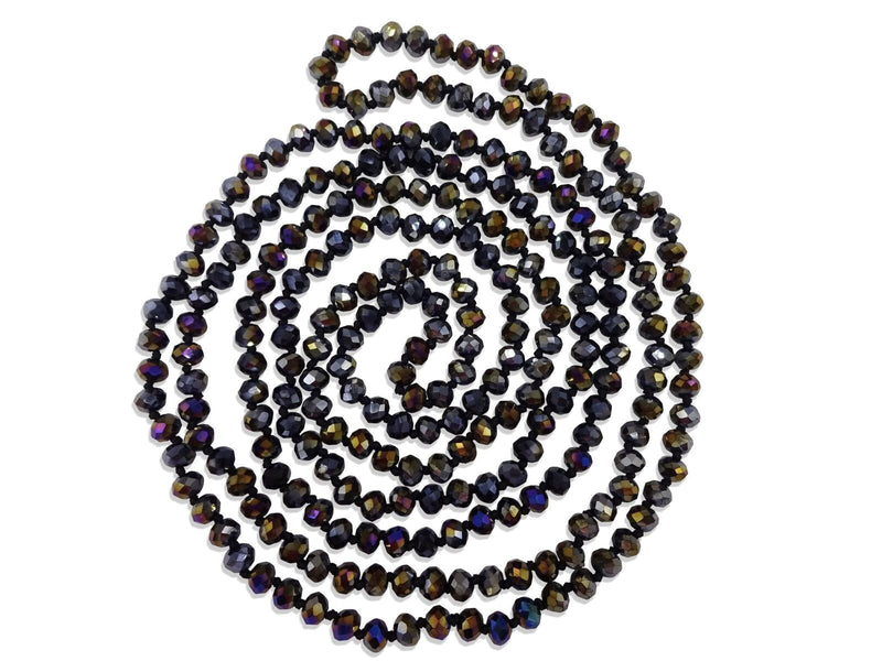 [Australia] - 80-inch 6x8MM Endless Infinity Beaded Long OR 4-Layer Multi Strand Statement Crystal Necklace. jet black aurora borealis finish 