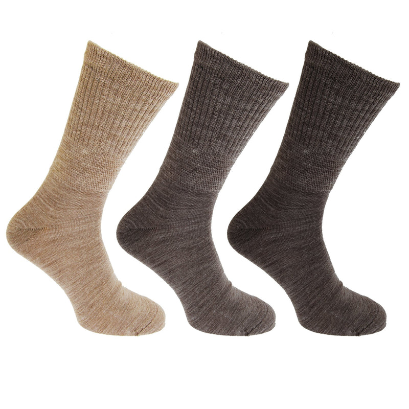 [Australia] - Mens Lambs Wool Blend Diabetic Extra Wide Socks (3 Pairs) 7 - 12 US Brown 