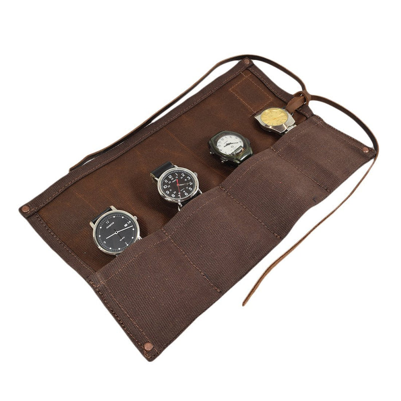 [Australia] - Hide & Drink, Waxed Canvas Travel Watch Roll Organizer Holds Up To 4 Watches, Easy Carry On Watchlover Storage, Travel & Commuter Essentials, Handmade Includes 101 Year Warranty :: Honey Bourbon 