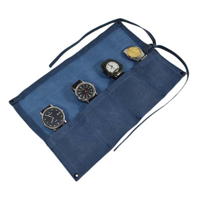 [Australia] - Hide & Drink, Waterproof Waxed Canvas Travel Watch Roll Organizer Holds Up To 4 Watches, Easy Carry On Watchlover Storage, Travel & Commuter Essentials, Handmade Includes 101 Year Warranty :: Blue Mar 