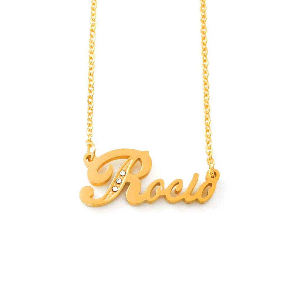 [Australia] - Rocio Name Necklace Gold Tone Italic Personalized Dainty Necklace - Jewelry Gift Women, Girlfriend, Mother, Sister, Friend, Gift Bag & Box 