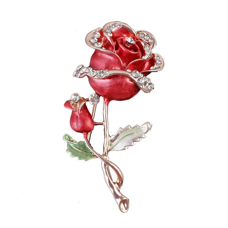 [Australia] - Reizteko Womens Belle Red White Purple Violet Rose Flower Enamel Crystal Rhinestone Brooch Pin Golden Tone (Red) 