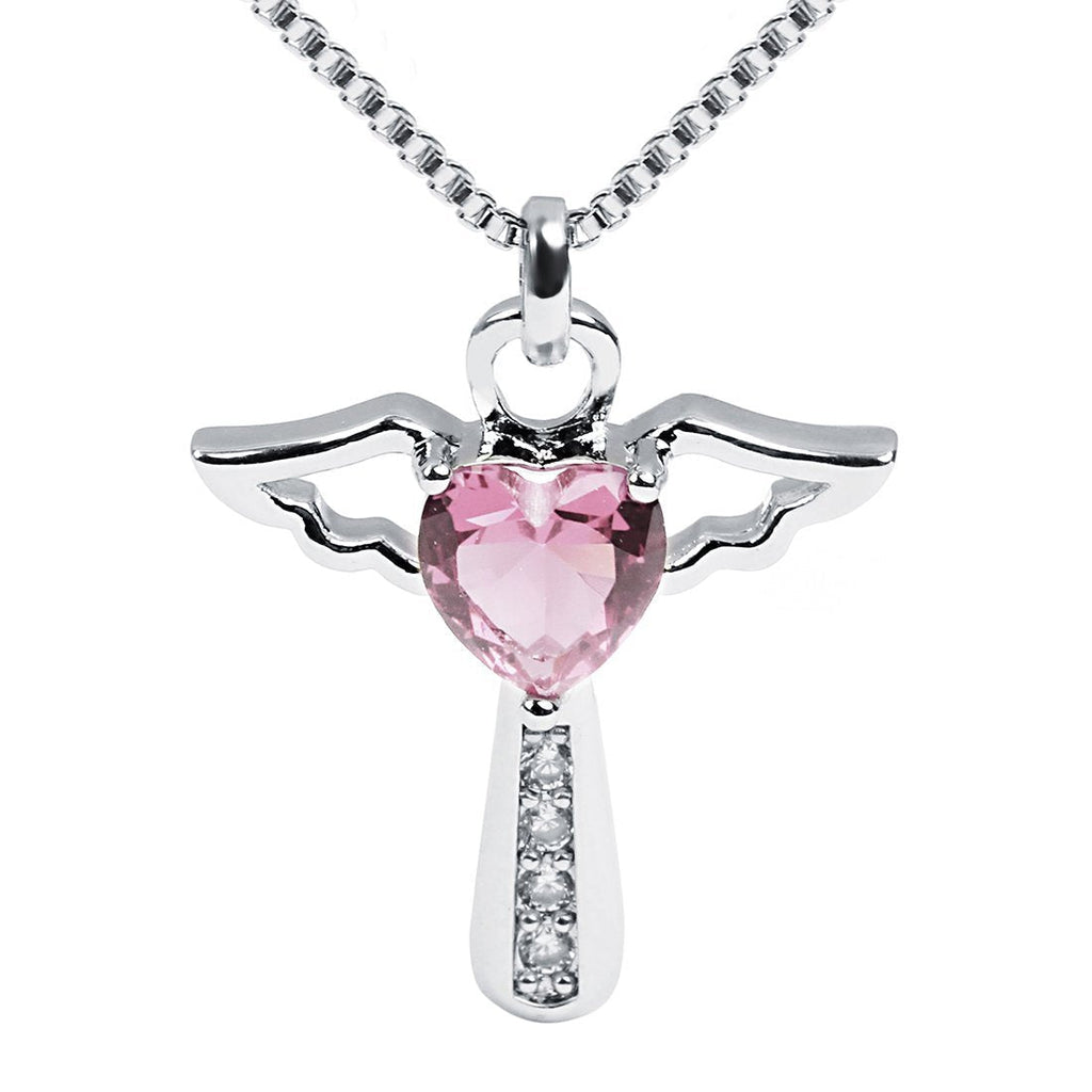 [Australia] - Birthstone Necklaces Cross Necklace Mom Necklace for Women Girls Cubic Zirconia Angel Wing Birthstone Heart Charm Pendant Necklace Gifts for Mom October- Turmaline 