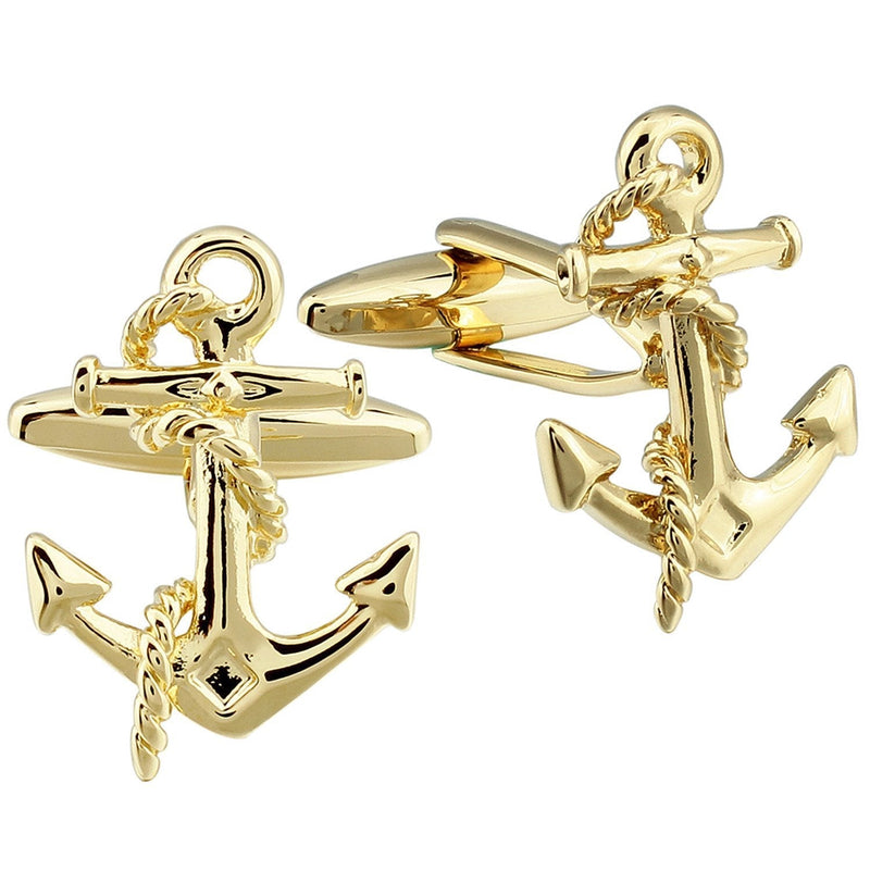 [Australia] - HAWSON Anchor Cufflinks and Shirt Studs Set for Men Gold Tone Shirt Cuff Links Set in Black Gift Box 