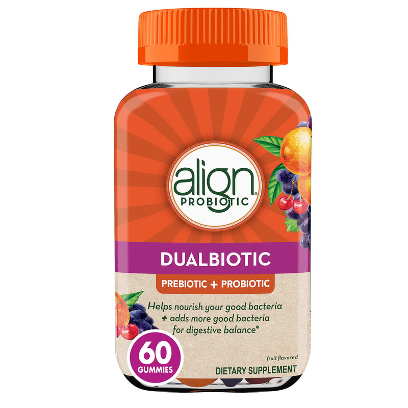 [Australia] - Align DualBiotic, Prebiotic + Probiotic for Women and Men, Help Nourish and Add Good Bacteria for Digestive Support, Natural Fruit Flavors, 60 Gummies 