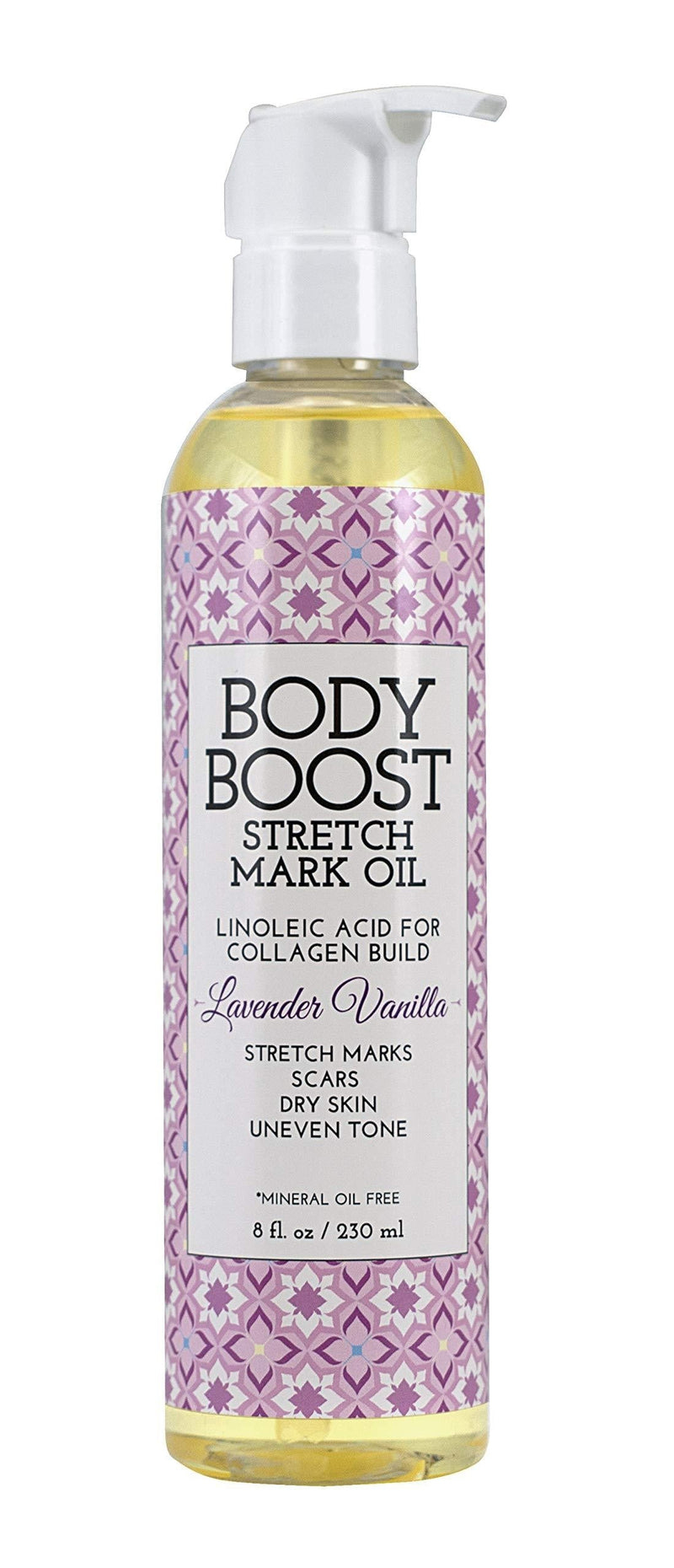 [Australia] - Body Boost Lavender Vanilla Stretch Mark Oil 8oz- Repair Stretch Marks and Scars- Pregnancy and Nursing Safe- Vegan 
