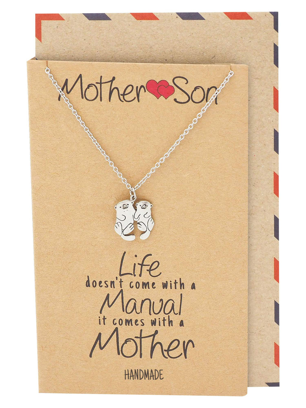 [Australia] - Quan Jewelry Mother and Son Otter Pendant Necklace, Gifts for Mom, Mother's Day, Handmade Gifts for Mom & Son with Inspirational Greeting Card 