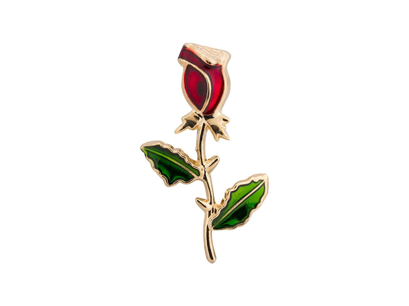 [Australia] - Knighthood Men's Red Rose Stem with Green Leaves Lapel Pin/Brooch Golden 