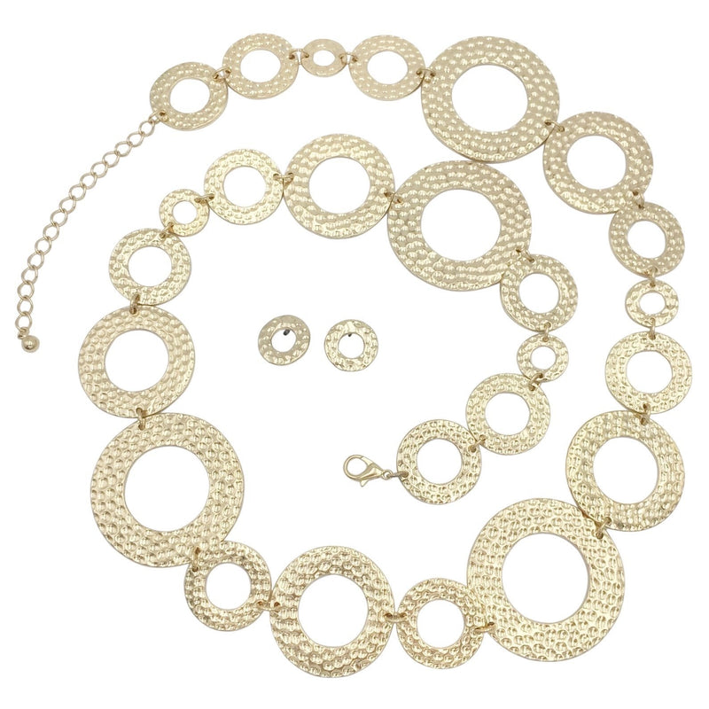 [Australia] - Gypsy Jewels Large Hammered Circles Long Boutique Style Necklace & Earrings Set Gold Tone 